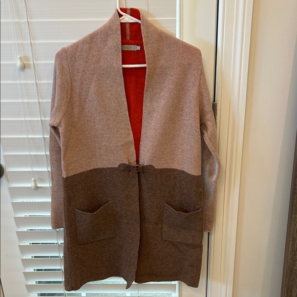 A IDA Sweaters - Two-Tone Brown Open Front Women's Cardigan Sweater